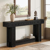63 Inch Black Long Console Table, 2-Tier Farmhouse Wooden Narrow Entryway Table