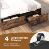 Double Industrial Metal Platform Bed with Headboard & 4 Storage Drawers