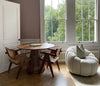 Round Natural Solid Acacia Wood Dining Table - Wooden Fluted Design Base - 120cm