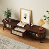 Solid Wood & Rattan TV Stand - Natural Style Cabinet with Doors & Drawers UK