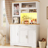 180cm Tall Kitchen Storage Display Cabinet w/ LED Lights, Drawers, Doors, White