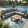 5-Seater Garden Furniture Set L-Shaped Corner Sofa With Square Coffee Table Grey