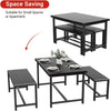 3 Pcs Wooden Kitchen Dining Living Room Table Metal Frame with 2 Benches Set
