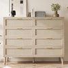 8 Drawer Dresser Rattan Dresser for Bedroom Living Room Chest of Drawer w/Handle