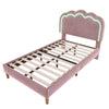 Upholstered Bed Frame Pink Velvet 3ft Single Bed with Wood Slats & LED Headboard