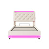 3ft Single Upholstered Bed with Hydraulic Storage, LED Headboard, Linen, Beige