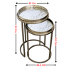 Set of 2 Nesting Round Side Tables- Anitique Silver with Marble Effect Top Tray