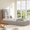 Single Upholstered Bed Frame 3ft Bed Frame with Headboard, Drawer & Wood Slats