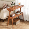 Solid Wood End Table, 2 Tier Tall Narrow End Table with Storage Shelves
