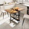 Rolling Drop Leaf Dining Table Folding Kitchen Table with Open Shelves & Wheels