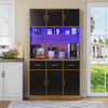 Kitchen Cupboard w/ LED & Power Outlet, Countertop, Tall Kitchen Cabinet, Black