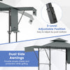 Outdoor Double-Tiered BBQ Canopy Shelter w/ 2 Shelves-Grey