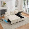 Sofa Bed Pull Out Sectional Couch Bed Convertible Settee with Storage, Beige