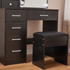 Dressing Table with LED Lights Mirror Stool Set Drawers Black Vanity Makeup Desk