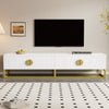 Modern White TV Stand Cabinet Storage Unit w/ 4 Soft-Close Doors, Gold Handles