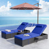 2pc Rattan Sun Loungers Adjustable Outdoor Deck Chairs w/ Cushions&Side Tables