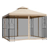 3x3(m) Outdoor Gazebo Patio Pavilion Canopy Tent w/ Netting & Shelf 2-tier Roof