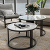 Round Nesting Coffee Table Set of 2 Faux Marble Jade White Top for Living Room