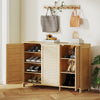 Bamboo Shoe Cabinet with Louvered Doors, 14 Pairs Footwear Cupboard for Hallway