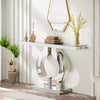 110CM Mirrored Console Table with O-Shaped Base, Modern Glass Sofa Table,Silver