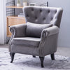 Chesterfield Accent Chair Wingback Armchair with Wood Frame for Living Room Grey