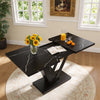 Extendable Dining Table with Marble Pattern Black Console Table with V Legs