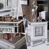 Mirrored Side End Table Coffee Table with Clock for Living Room Bedroom Cabinet