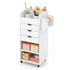 Rolling Craft Storage Cart Utility Cart w/ 3 Drawers & 3 Shelves-White