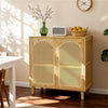 Wooden Buffet Sideboard Rattan Storage Cabinet Display Organiser Cupboard 2 Door
