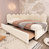 Day Bed Plush Velvet Upholstered Bed 3ft Single Sofa Bed with Trundle Guest Bed