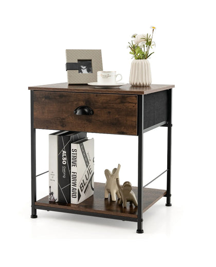 2-tier Nightstand Bedside End Sofa Coffee Table Beside Storage Table With Drawer