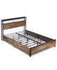 Double Size Bed Frame Metal Bed Platform LED Lights Headboard & 4 Storage Drawer