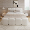 Upholstered Double Bed 4ft6 with Velvet Headboard and Sturdy Wooden Slats, Beige