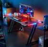 LED Gaming Desk Computer Table Workstations w/ Headphone Hook & Cup Holder Black