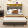 4FT6 DOUBLE BED FRAME WITH DIMMABLE RGB LIGHT UPHOLSTERED STORAGE HEADBOARD Pale
