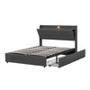 King Bed Frame Grey Upholstered Wooden Slatted Bed Frame with Storage, 3 Drawers