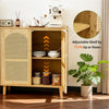 Wooden Buffet Sideboard Rattan Storage Cabinet Display Organiser Cupboard 2 Door