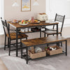 Dining Table Set for 4,Rectangular Table with Upholstered Chairs& Storage Benche