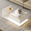 Coffee Table with LED Light & Glass Top White With Drawer Living Room Furniture