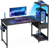 Coleshome 120×48 cm Gaming Desk with LED Lights Reversible Computer Desk with