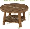 Round Solid Wood Coffee Table, 2-Tier Farmhouse Center Table for Living Room