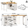 360° Swivel Dining Bar Table Kitchen Island, w/ Storage Cabinet, Wine Rack White