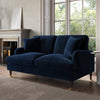 Navy Velvet Sofa 2 Seater with Ruched Saddle Arms Wood Gold Legs Traditional