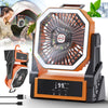 Tent Fan With LED Light Cooling Fan 10000mAh USB Rechargeable Timer for Camping