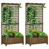 Wooden Raised Bed with Trellis Set of 2 Planter Box Lattice for Climbing Plants
