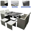 Rattan Garden Sofa Furniture Set Table Chair Stool 8 Seater Outdoor Patio Grey
