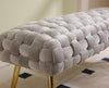 Velvet Ottoman Bench with Gold Metal Legs, Grey Upholstered Entryway Seat