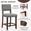 2 Pcs Linen Counter Height Bar Stool Chair Set w/ Hollowed Back Rubber Wood Legs