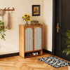 Bamboo 2-Door Shoe Storage Cabinet Rattan Doors Entryway Organizer Shoe Shelves