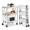 3 Tier Stainless Steel Utility Cart 300LB Foldable Rolling Kitchen Trolley Heavy